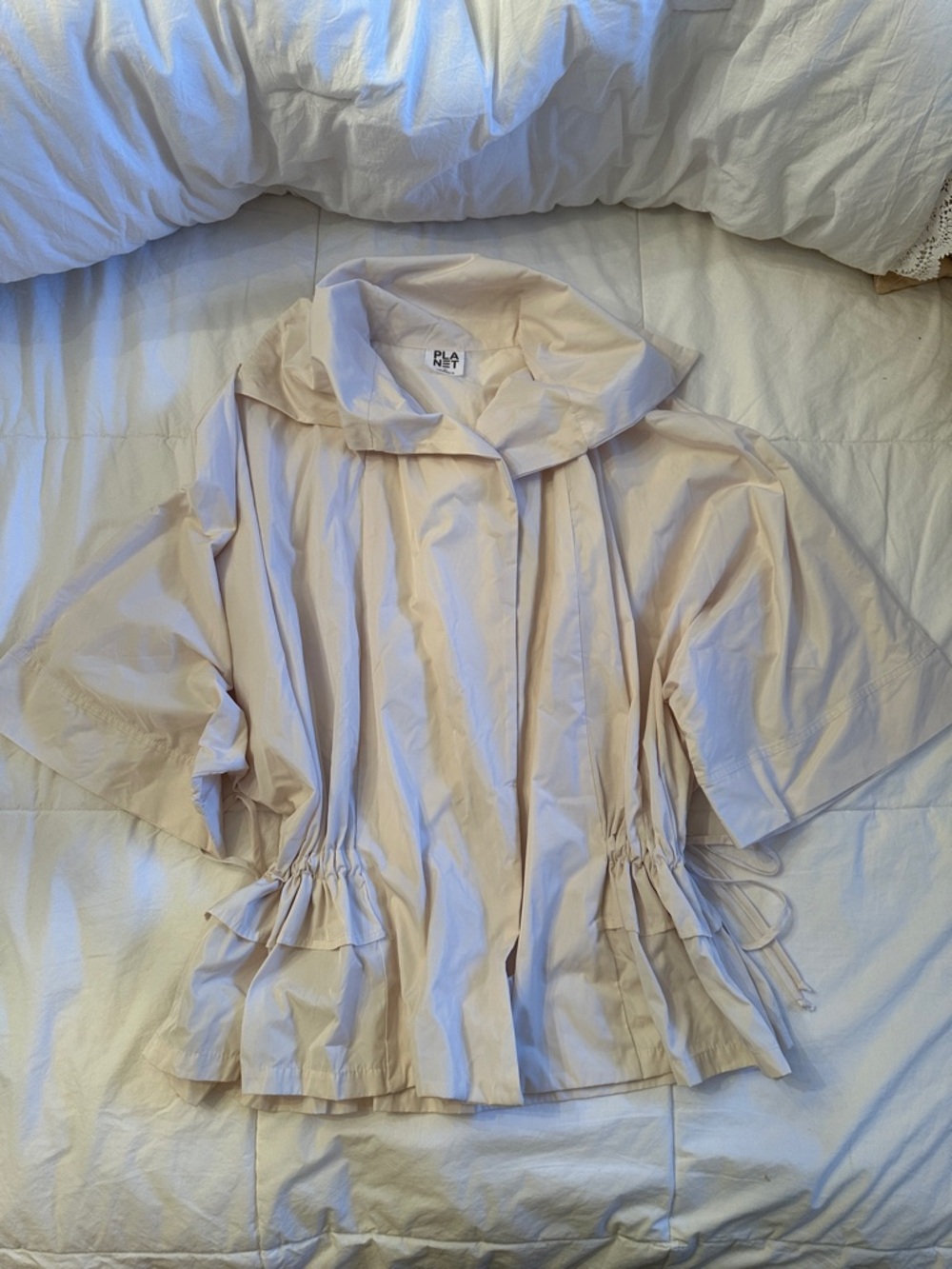 PLANET by Lauren G Nylon Cream Drawstring Jacket OS